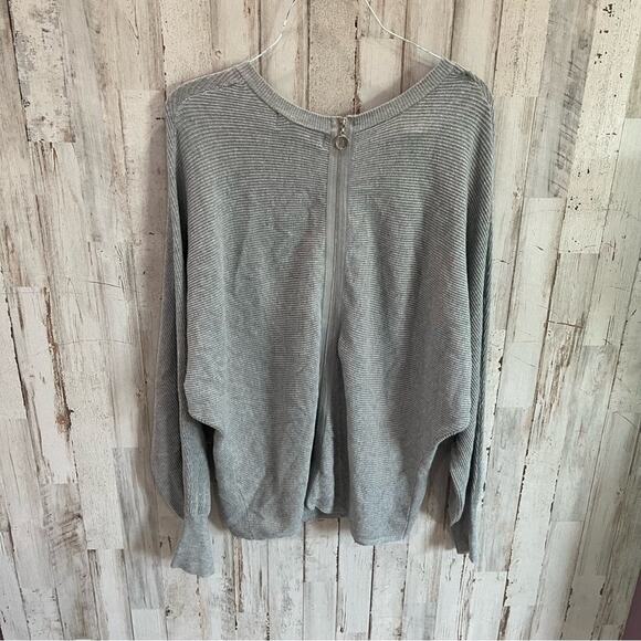 Philosophy Gray Ribbed Batwing Drop Shoulder Exposed Zipper Sweater - Picture 4 of 7